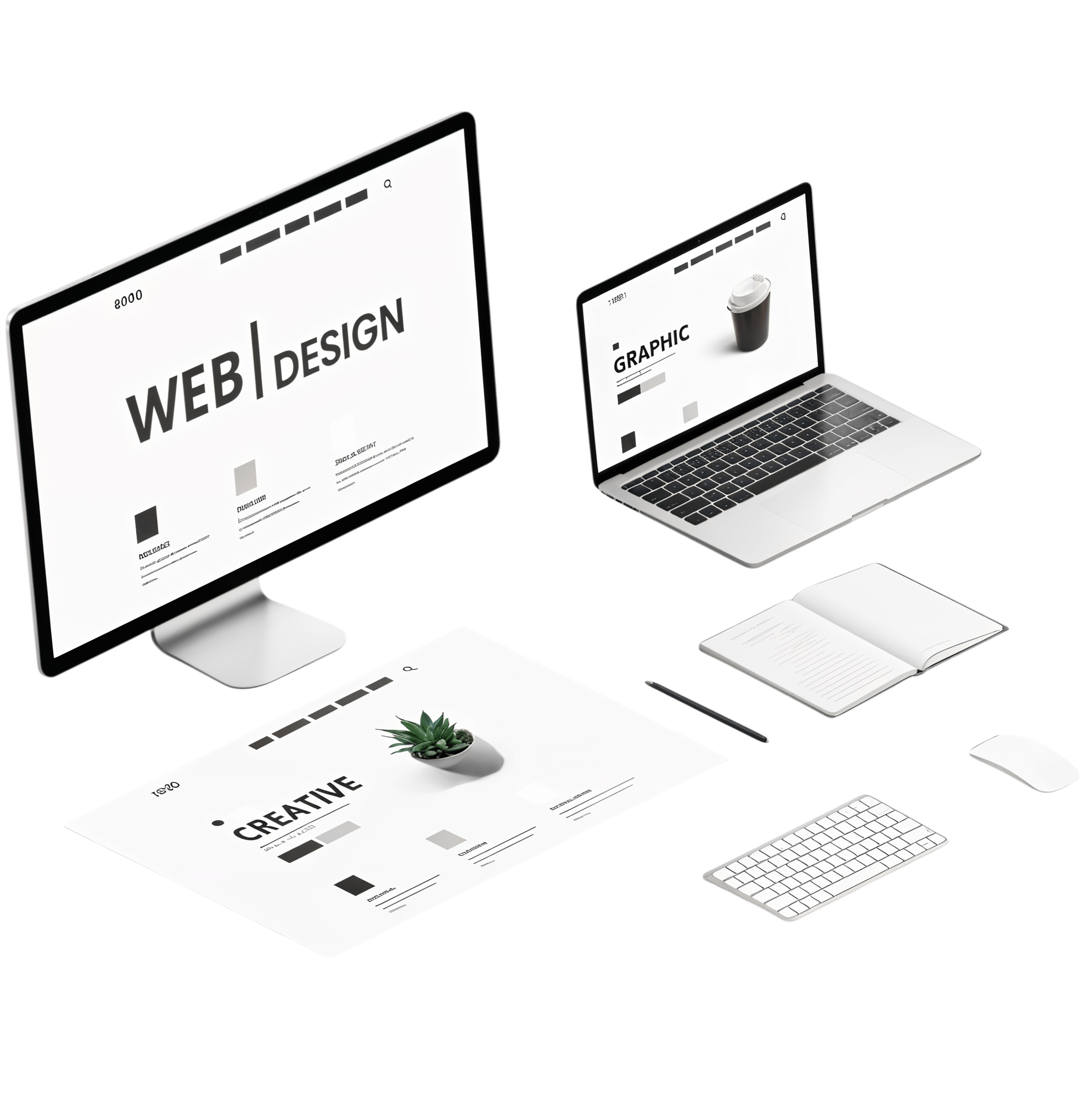 Minimalistički prikaz ekrana i uređaja za najbolja web izrada projekata. Najbolja web izrada.