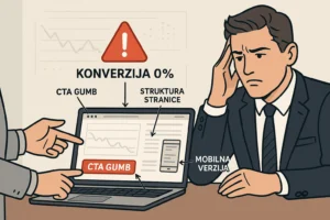 web stranica koja ne donosi rezultate – prikaz problema s konverzijama i prijedloga za poboljšanje korisničkog iskustva. Povećanje konverzija na web stranici.