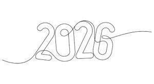 Broj 2026 ispisan jednom linijom – simbol. Web dizajn trendova budućnosti. trendovi u web dizajnu 2026.